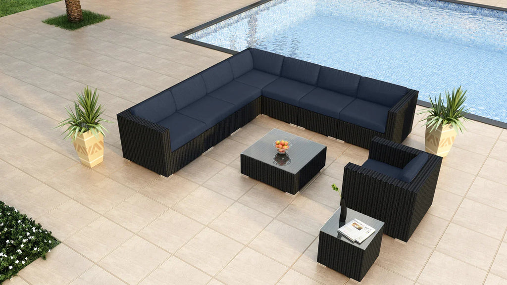 Virasat Outdoor Sofa Set 7 Seater, Single Seater, and 1 Center Table With 1 Side Table Set (Black)-VIRASAT FURNITURE & FURNISHING