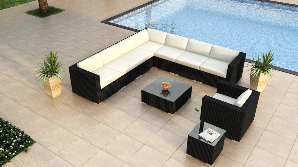 Virasat Outdoor Sofa Set 7 Seater, Single Seater, and 1 Center Table With 1 Side Table Set (Black)-VIRASAT FURNITURE & FURNISHING