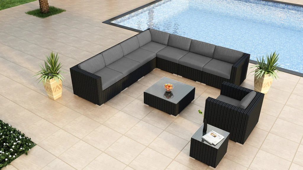 Virasat Outdoor Sofa Set 7 Seater, Single Seater, and 1 Center Table With 1 Side Table Set (Black)-VIRASAT FURNITURE & FURNISHING
