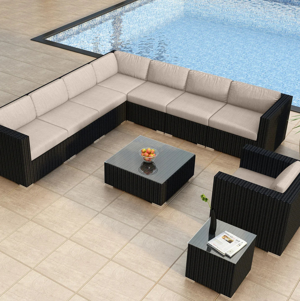 Virasat Outdoor Sofa Set 7 Seater, Single Seater, and 1 Center Table With 1 Side Table Set (Black)-VIRASAT FURNITURE & FURNISHING