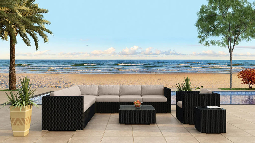 Virasat Outdoor Sofa Set 7 Seater, Single Seater, and 1 Center Table With 1 Side Table Set (Black)-VIRASAT FURNITURE & FURNISHING