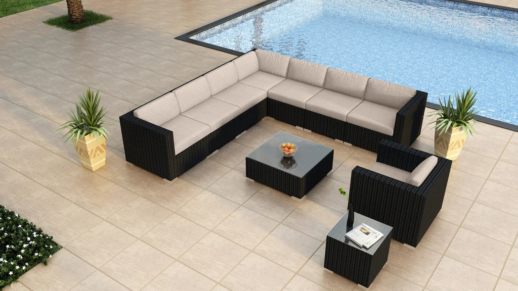 Virasat Outdoor Sofa Set 7 Seater, Single Seater, and 1 Center Table With 1 Side Table Set (Black)-VIRASAT FURNITURE & FURNISHING
