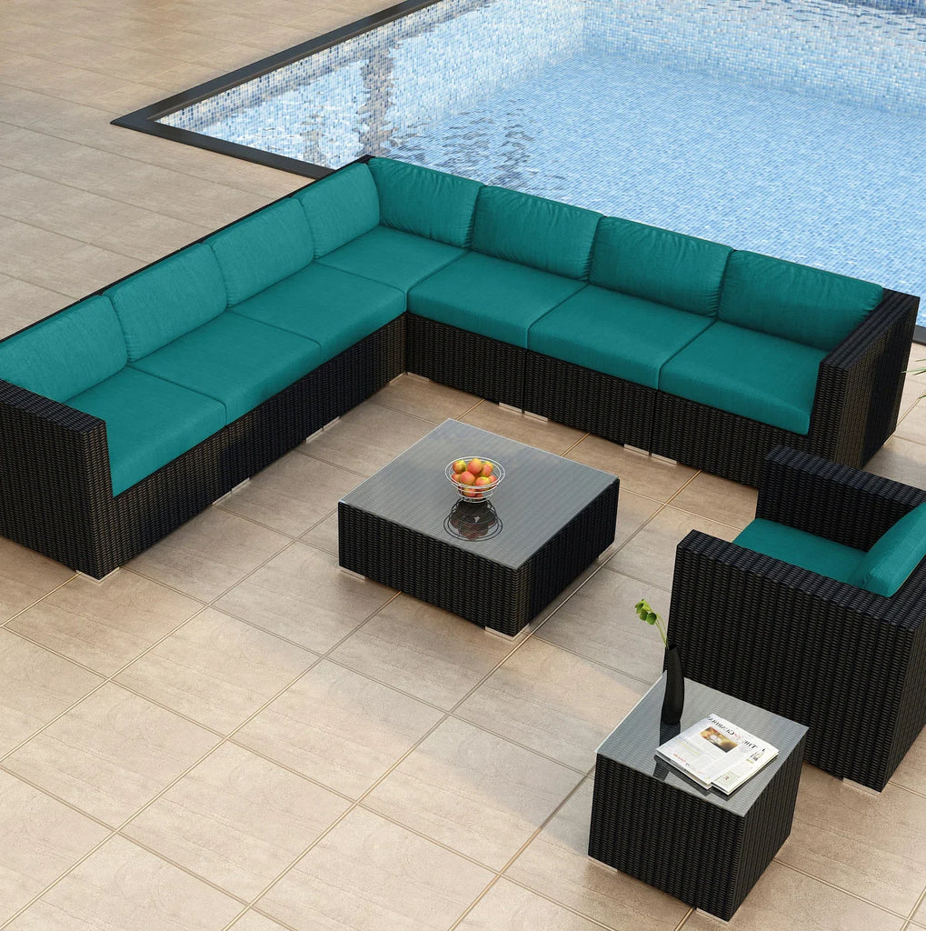 Virasat Outdoor Sofa Set 7 Seater, Single Seater, and 1 Center Table With 1 Side Table Set (Black)-VIRASAT FURNITURE & FURNISHING