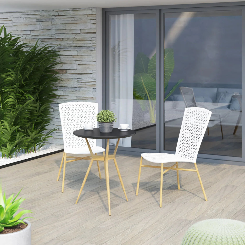 Virasat Outdoor Patio Seating Set 2 Chairs 1 Table Set White Gold-VIRASAT FURNITURE & FURNISHING