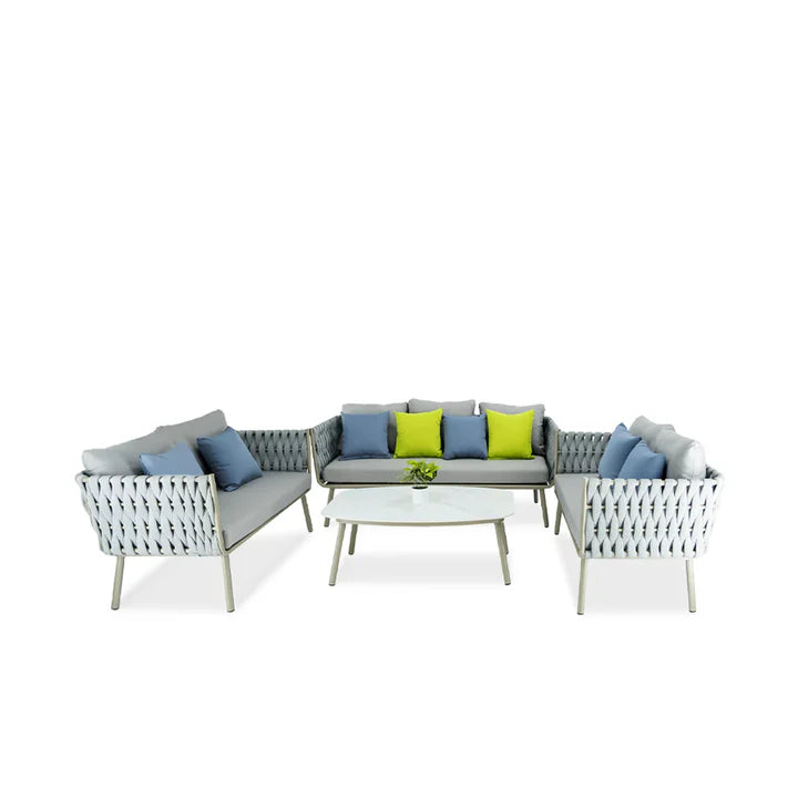 VIRASAT FURNITURE OUTDOOR ROPE SOFA SET 7-SEATER WITH CENTER TABLE (GREY)