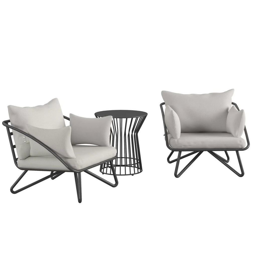 Virasat Outdoor Patio Seating Set 2 Chairs and 1 Table Set Grey-VIRASAT FURNITURE & FURNISHING