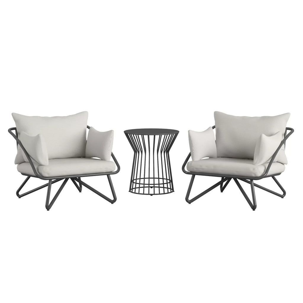 Virasat Outdoor Patio Seating Set 2 Chairs and 1 Table Set Grey-VIRASAT FURNITURE & FURNISHING