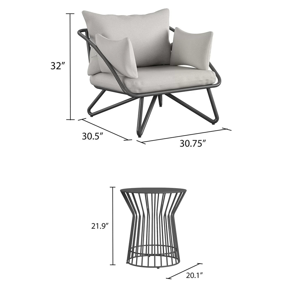 Virasat Outdoor Patio Seating Set 2 Chairs and 1 Table Set Grey-VIRASAT FURNITURE & FURNISHING