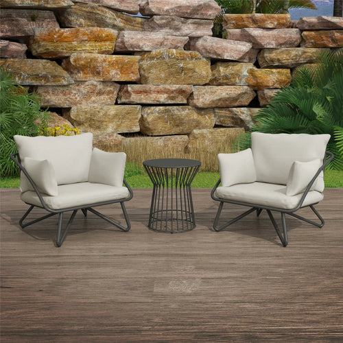 Virasat Outdoor Patio Seating Set 2 Chairs and 1 Table Set Grey-VIRASAT FURNITURE & FURNISHING