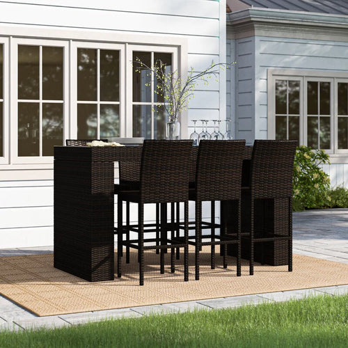 Virasat Outdoor Patio Bar Sets 6 Chairs and 1 Table (Dark Brown)-VIRASAT FURNITURE & FURNISHING