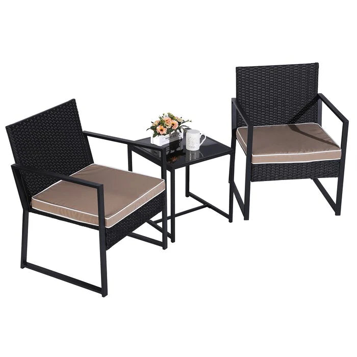 Virasat Patio Seating Set 2 Chairs and 1 Table Set (Black)