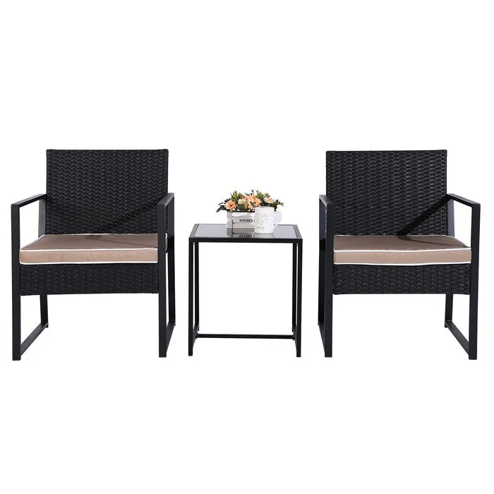 Virasat Patio Seating Set 2 Chairs and 1 Table Set (Black)