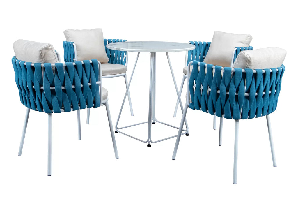 Virasat Outdoor Patio Seating Set 4 Chairs and 1 Table Set (Blue) Braided & Rope-VIRASAT FURNITURE & FURNISHING