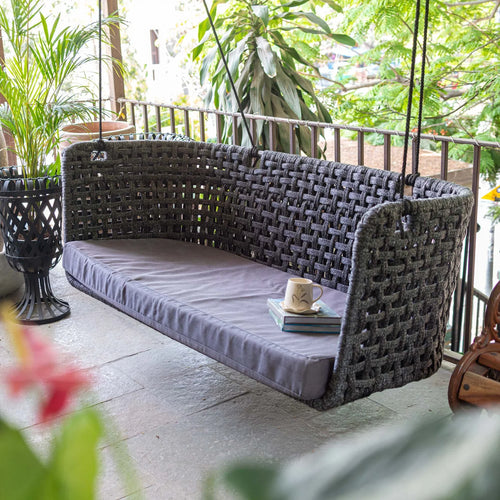 Virasat Double Seater Hanging Swing Without Stand For Balcony, Garden Swing (Black) Braided & Rope-VIRASAT FURNITURE & FURNISHING