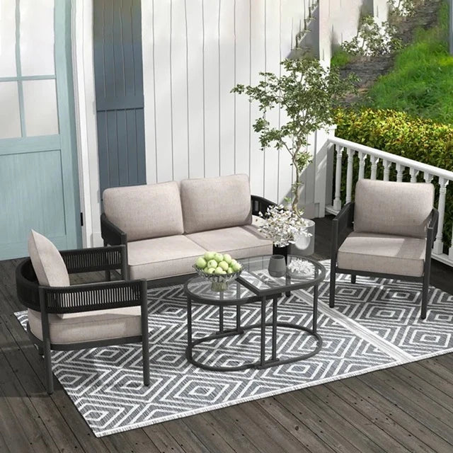 Virasat Outdoor Sofa Set 2 Seater, 2 Single seater and 1 Center Table (Black)-VIRASAT FURNITURE & FURNISHING
