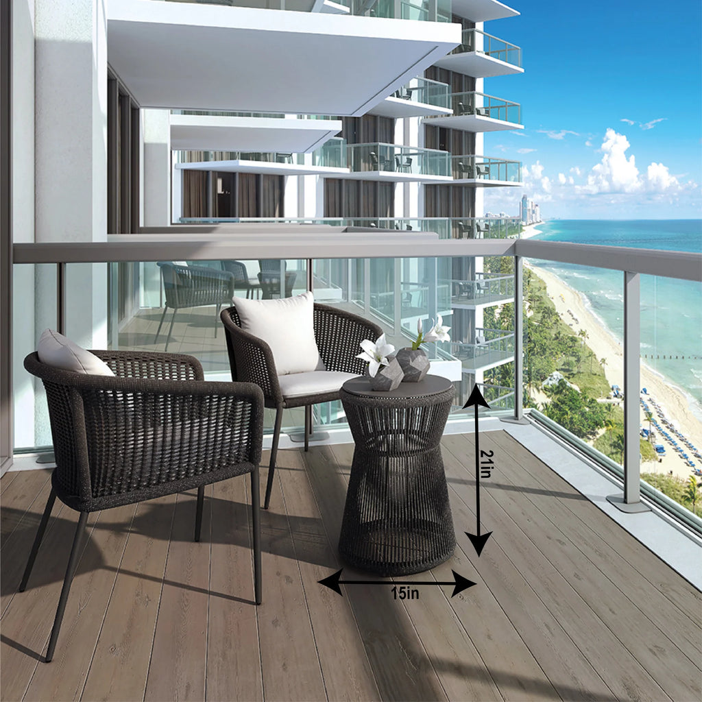 Virasat Outdoor Patio Seating Set 2 Chairs and 1 Table Set (Black) Braided & Rope-VIRASAT FURNITURE & FURNISHING
