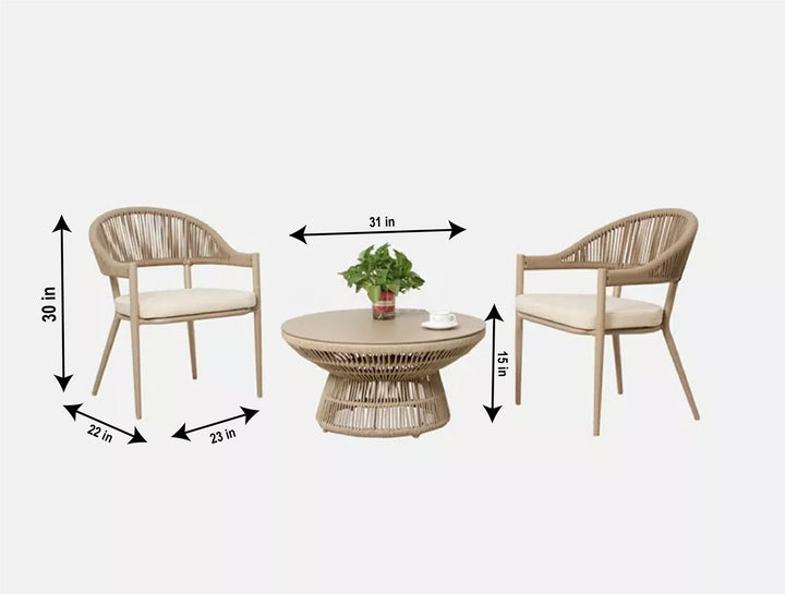 Virasat Propel Outdoor Patio Seating Set 2 Chairs and 1 Table Set (Beige)