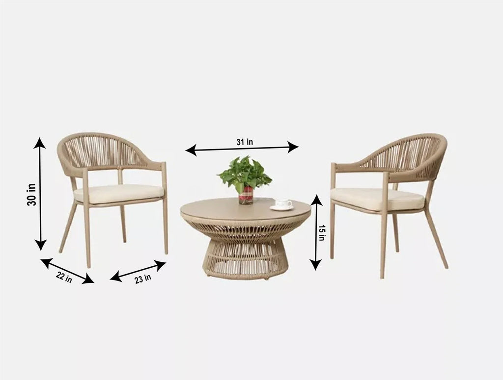 Virasat Outdoor Patio Seating Set 2 Chairs and 1 Table Set (Beige)-VIRASAT FURNITURE & FURNISHING