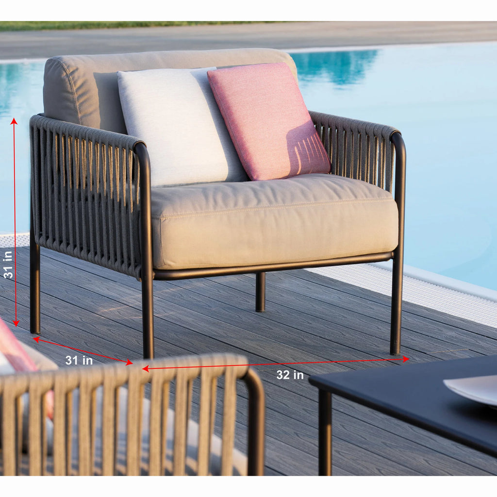 Virasat Outdoor Garden Balcony Sofa Set 3 Seater, 2 Single Seater 1 Center Table Set, Braided Rope (Tan)-VIRASAT FURNITURE & FURNISHING