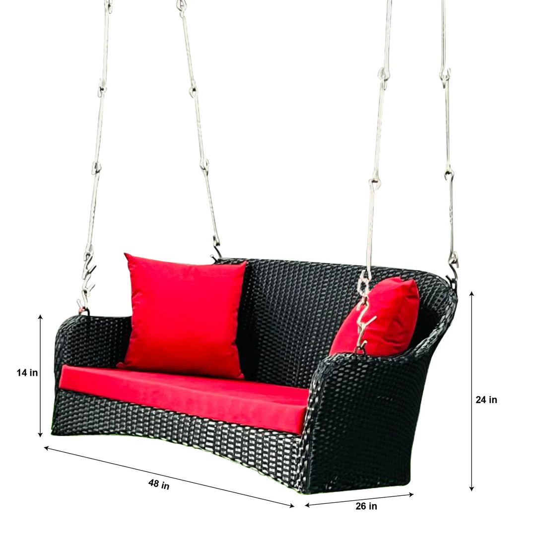 Virasat Mcdaniel Double Seater Hanging Swing Without Stand For Balcony , Garden Swing (Black + Red)