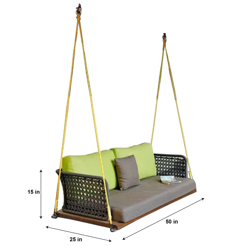 Virasat Double Seater Hanging Swing Without Stand For Balcony, Garden Swing (Grey) Braided & Rope-VIRASAT FURNITURE & FURNISHING