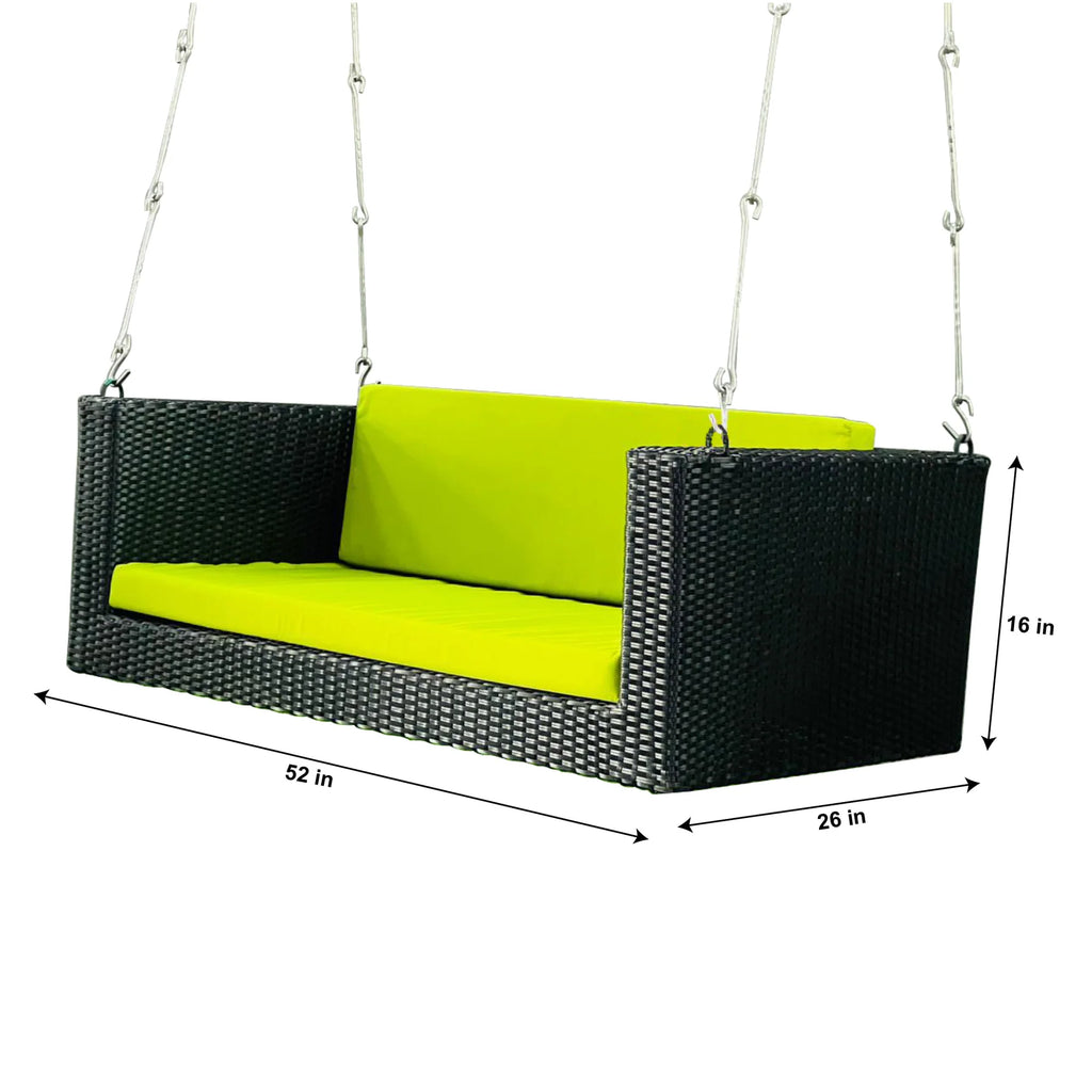 Virasat Double Seater Hanging Swing Without Stand For Balcony , Garden Swing (Black + Green)-VIRASAT FURNITURE & FURNISHING