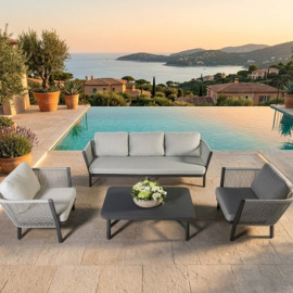 Virasat Outdoor Sofa Set 3 Seater, 2 Single Seater and 1 Center Table (Grey) Braided & Rope