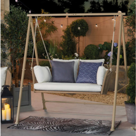 Virasat Double Seater Hanging Swing With Stand For Balcony , Garden Swing (White +Tan)