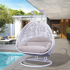 Virasat Double Seater Hanging Swing With Stand For Balcony, Garden Swing (White)