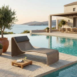 Buy Outdoor Poolside Lounger Brown Weatherproof India | Premium Sun Lounger
