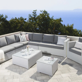Virasat Outdoor Sofa Set 8 Seater, Single Seater and 2 Center Table Set (White + Grey)