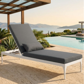Buy Premium Outdoor Poolside Lounger Online India | Virasat Luxury Garden Furniture White Grey | Weatherproof Balcony Seating Jaipur