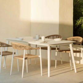 Virasat Outdoor Patio Dining Seating Set 4 Chairs and 1 Table Set (White) Braided & Rope
