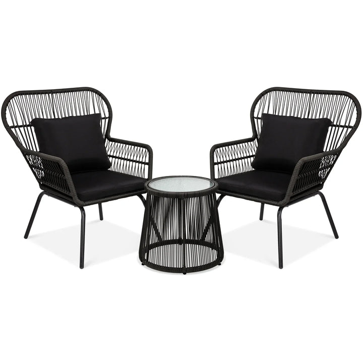 Virasat Outdoor Patio Seating Set 2 Chairs and 1 Table Set (Black)