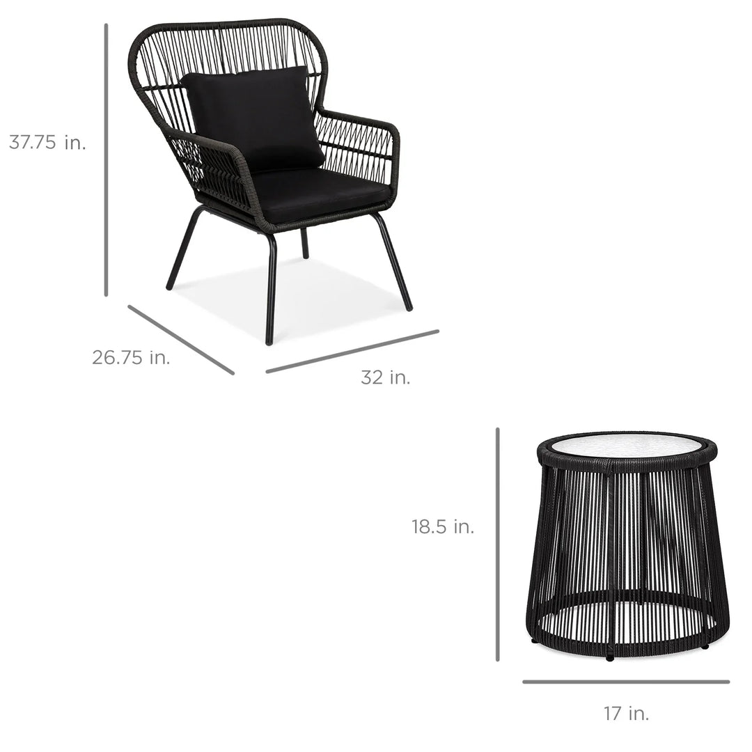 Virasat Outdoor Patio Seating Set 2 Chairs and 1 Table Set (Black)