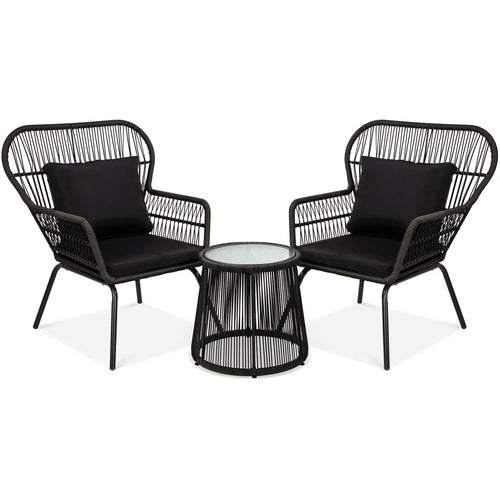 Virasat Outdoor Patio Seating Set 2 Chairs and 1 Table Set (Black)-VIRASAT FURNITURE & FURNISHING