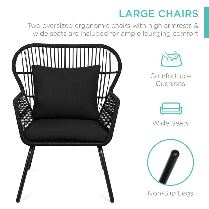 Virasat Outdoor Patio Seating Set 2 Chairs and 1 Table Set (Black)