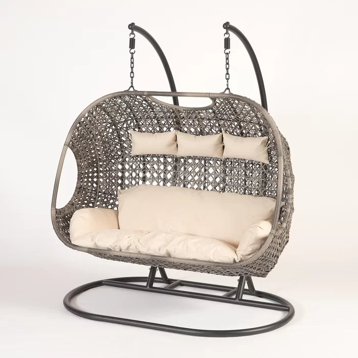 Virasat Three Seater Hanging Swing With Stand For Balcony, Garden Swing (Golden)-VIRASAT FURNITURE & FURNISHING