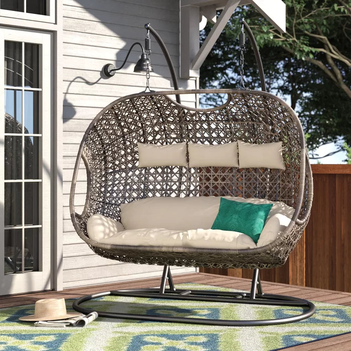 Virasat Three Seater Hanging Swing With Stand For Balcony, Garden Swing (Golden)-VIRASAT FURNITURE & FURNISHING