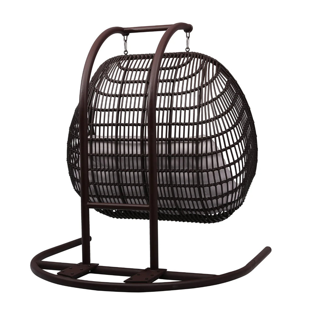 Virasat Double Seater Hanging Swing With Stand For Balcony, Garden Swing (Dark Brown)-VIRASAT FURNITURE & FURNISHING