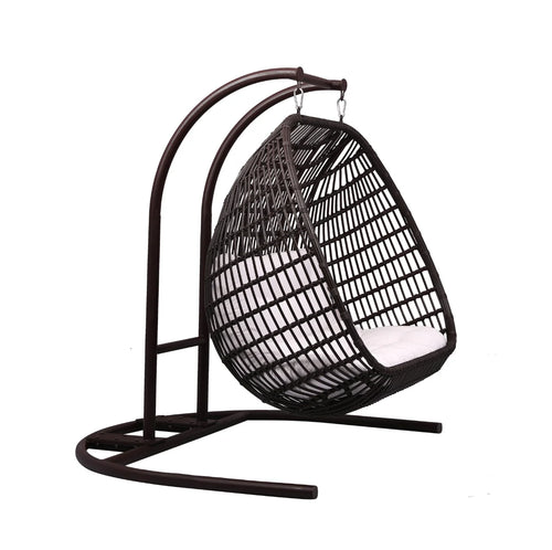 Virasat Double Seater Hanging Swing With Stand For Balcony, Garden Swing (Dark Brown)-VIRASAT FURNITURE & FURNISHING