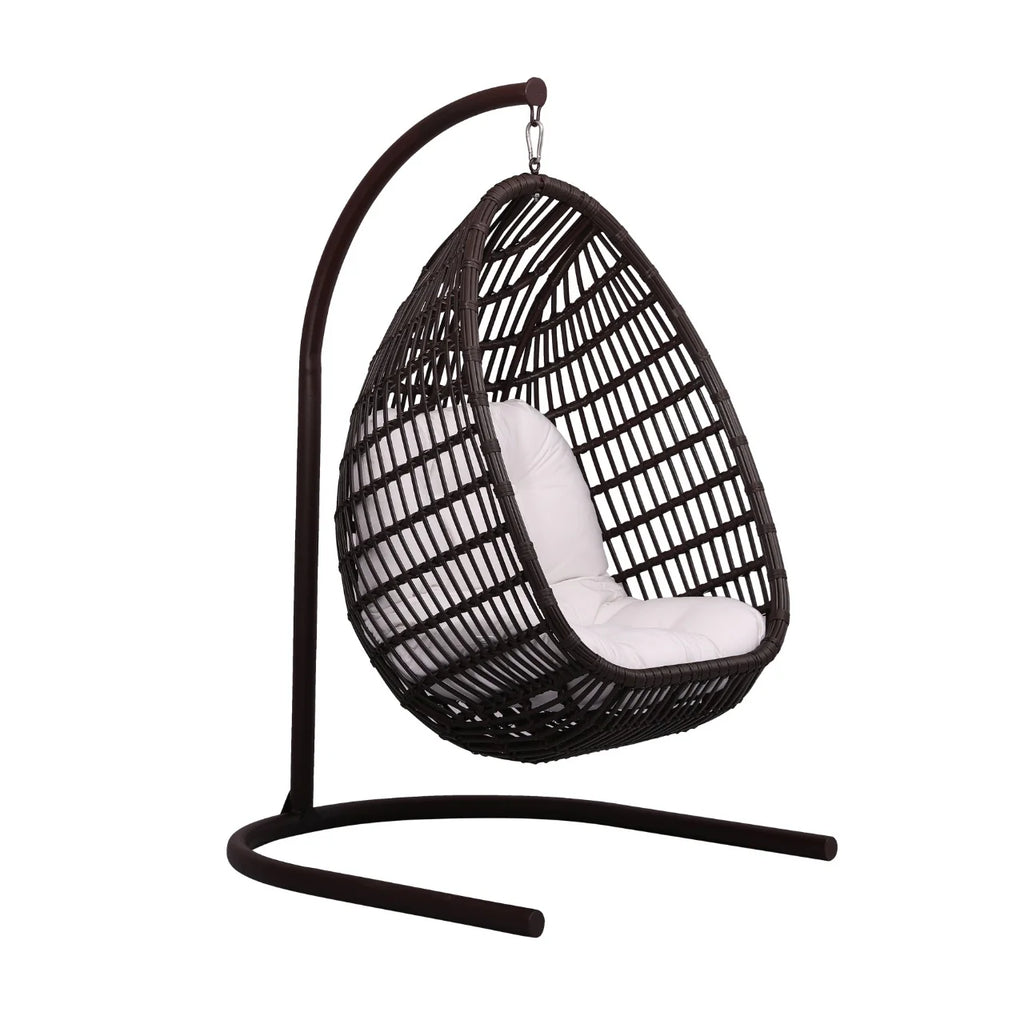 Virasat Single Seater Hanging Swing With Stand For Balcony, Garden (Dark Brown)-VIRASAT FURNITURE & FURNISHING