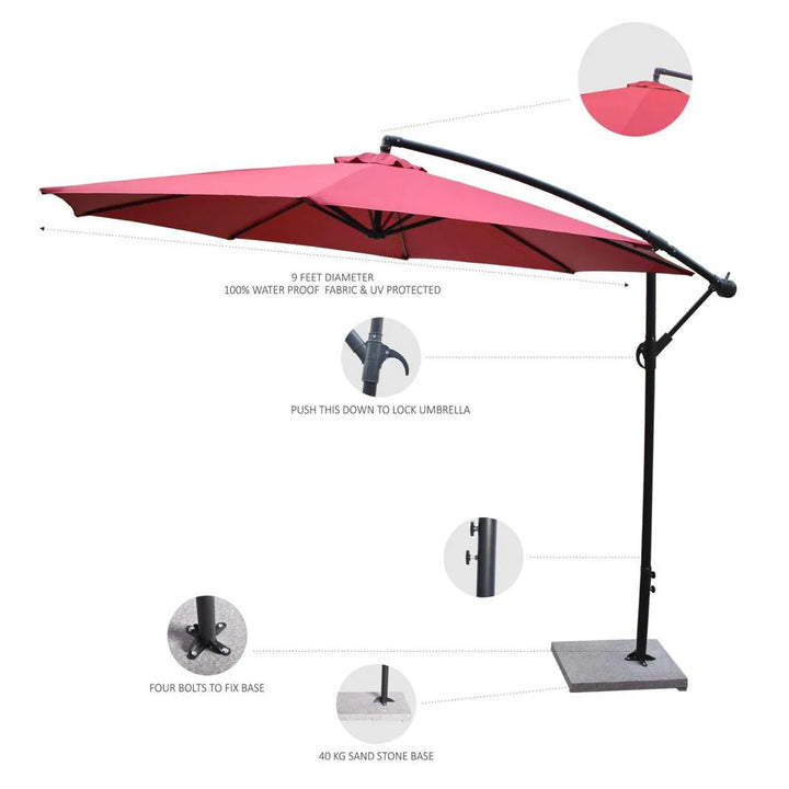 Virasat Aqua Luxury Side Pole Garden Umbrella With Stand (Round, Mahroon)