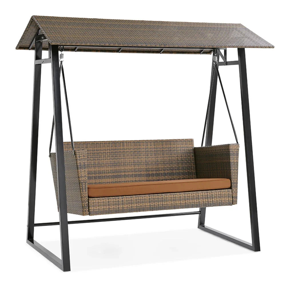 Virasat Double Seater Hanging Swing With Stand For Balcony, Garden Swing (Brown)-VIRASAT FURNITURE & FURNISHING