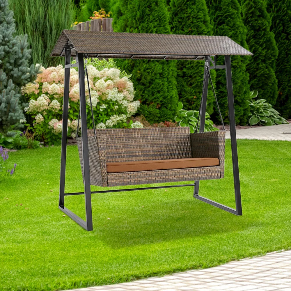 Virasat Double Seater Hanging Swing With Stand For Balcony, Garden Swing (Brown)-VIRASAT FURNITURE & FURNISHING