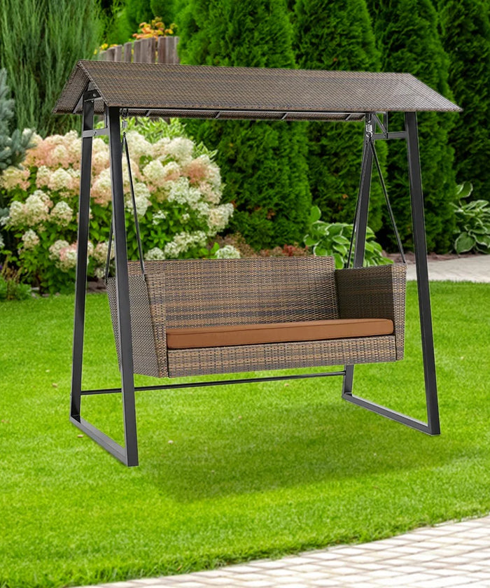 Virasat Double Seater Hanging Swing With Stand For Balcony, Garden Swing (Brown)-VIRASAT FURNITURE & FURNISHING