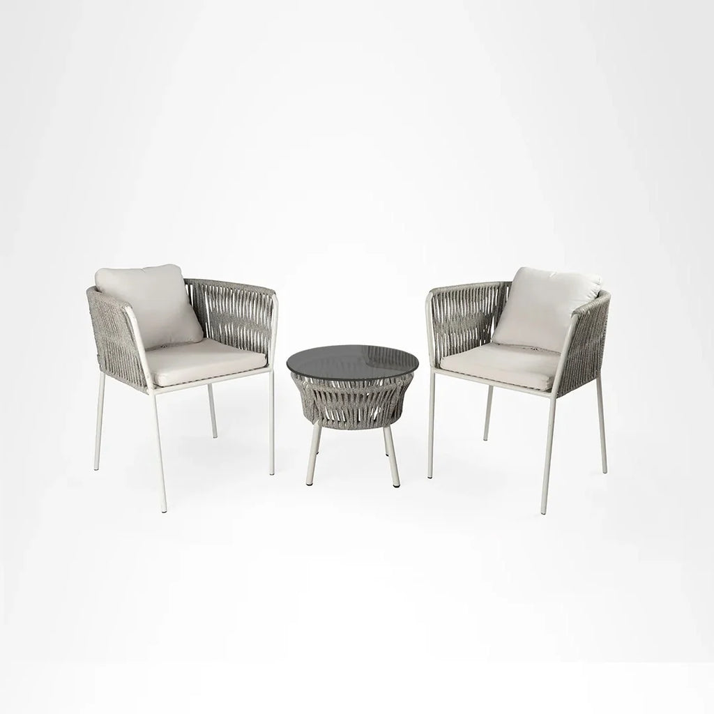 VIRASAT FURNITURE ABELARDO ESPIRITU OUTDOOR PATIO SEATING SET 2 CHAIRS AND 1 TABLE SET BRAIDED & ROPE