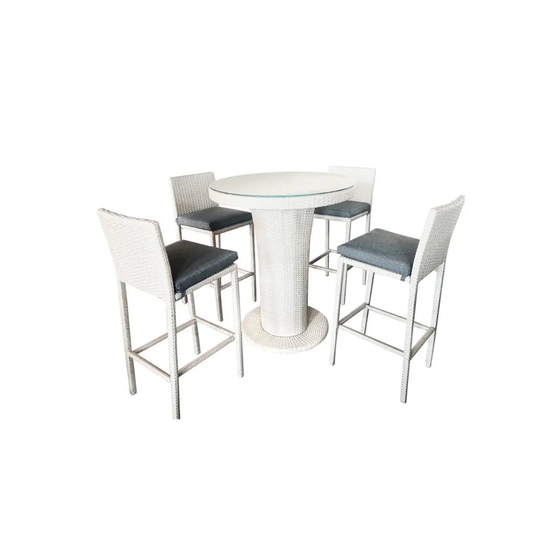 Virasat Epifanio Outdoor Patio Bar Set, 4 Chairs and 1 Table For Balcony (White)