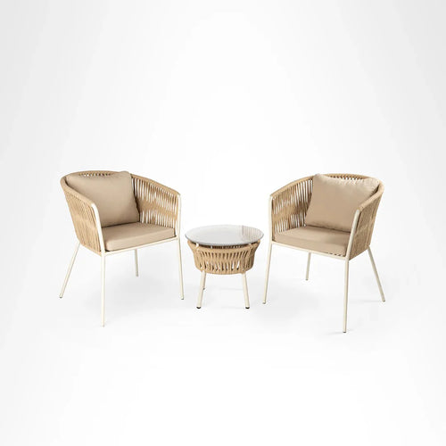 VIRASAT FURNITURE ABELARDO ESPIRITU OUTDOOR PATIO SEATING SET 2 CHAIRS AND 1 TABLE SET BRAIDED & ROPE