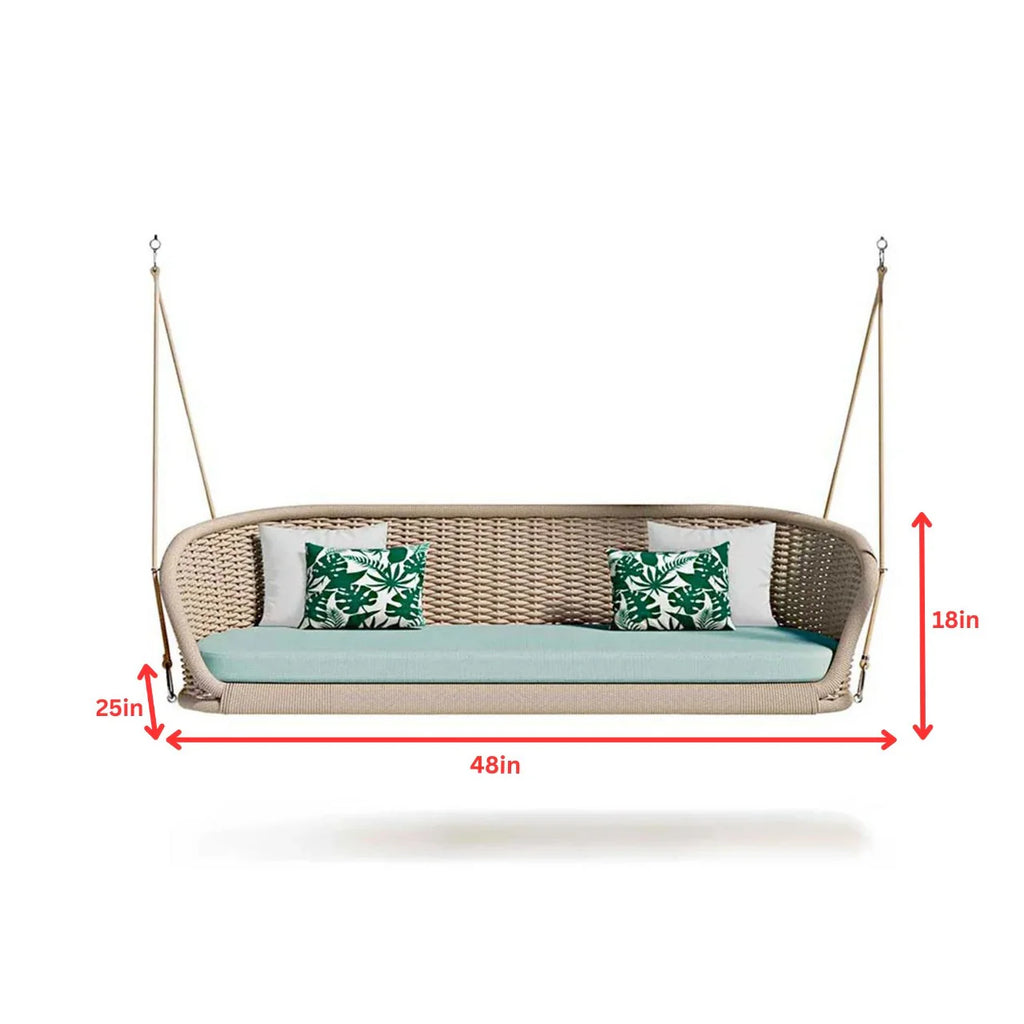 Virasat Double Seater Hanging Swing Without Stand For Balcony, Garden Swing (Tan) Braided & Rope-VIRASAT FURNITURE & FURNISHING